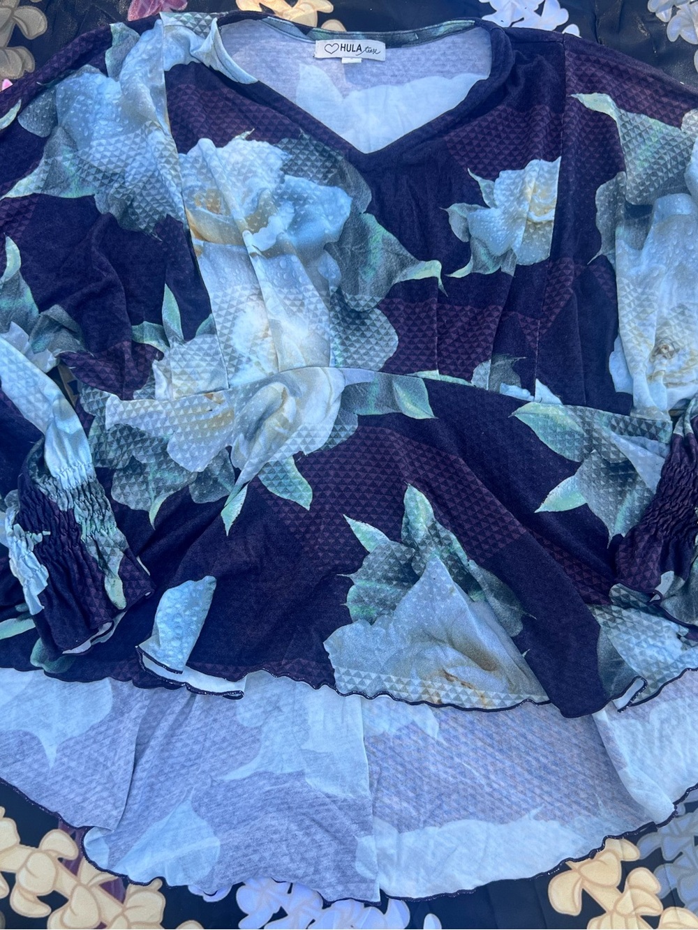 Hula Tease Tunic Girls' Black Floral V-Neck Blouse Size 4T